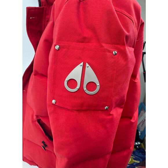 Men's Moose Knuckles Red Puffer Down Jacket With Detachable Fur Hood Size XL - Picture 7 of 16